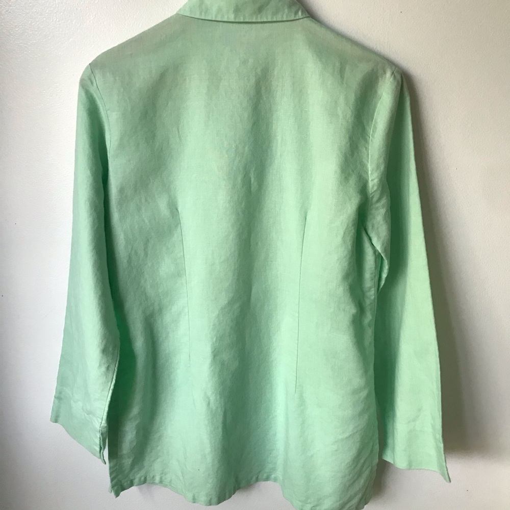 Mint Green Linen Blend Button Down Large - Picture 2 of 9